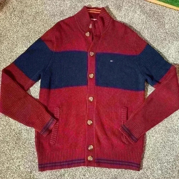 Tommy Hilfiger Men’s Cable Knit Cardigan Button Down Sweater Size Large - Picture 1 of 8